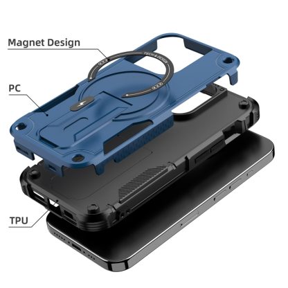 For iPhone 14 MagSafe Holder Armor PC Hybrid TPU Phone Case(Dark Blue) - Image 3