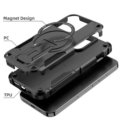 For iPhone 13 Pro MagSafe Holder Armor PC Hybrid TPU Phone Case(Black) - Image 3