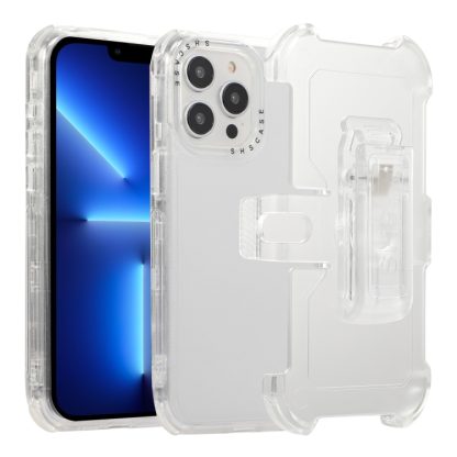 For iPhone 13 Pro Frosted PC+TPU Phone Case with Back Clip(White)