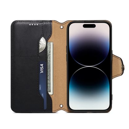 For iPhone 15 Plus Denior Cowhide Texture Wallet Style Leather Phone Case(Black) - Image 4