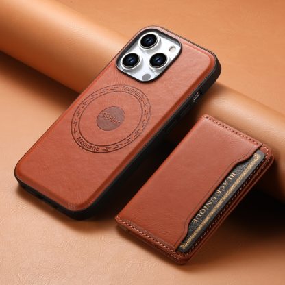 For iPhone 14 Denior Cowhide Texture Leather MagSafe Detachable Wallet Phone Case(Brown) - Image 2