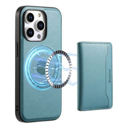 For iPhone 14 Pro Max Denior Cowhide Texture Leather MagSafe Detachable Wallet Phone Case(Blue)