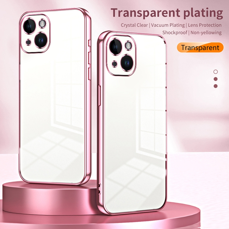 For iPhone 14 Transparent Plating Fine Hole Phone Case(Pink) - Image 2