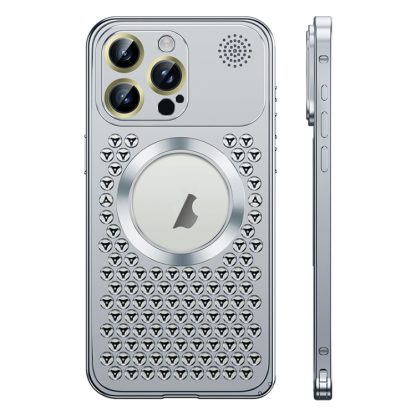 For iPhone 14 Pro Max Spring Buckle MagSafe Magnetic Metal Aromatherapy Phone Case(Silver)