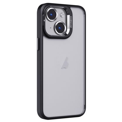 For iPhone 14 Plus Invisible Lens Holder PC + TPU Frosted Phone Case(Black)