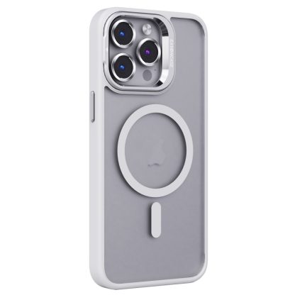 For iPhone 15 Pro Max Invisible Lens Holder PC + TPU Frosted MagSafe Phone Case(White)