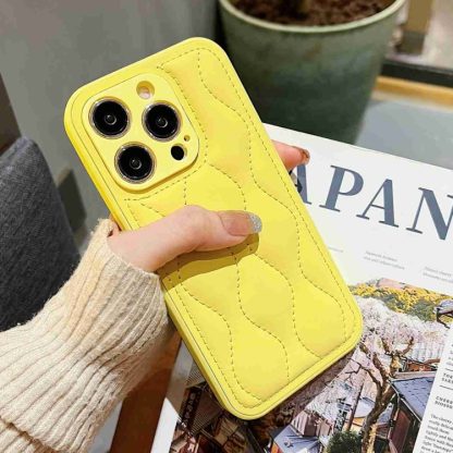 For iPhone 13 Pro Max Fine Hole 8-shaped Texture Eiderdown Airbag Phone Case(Yellow) - Image 2