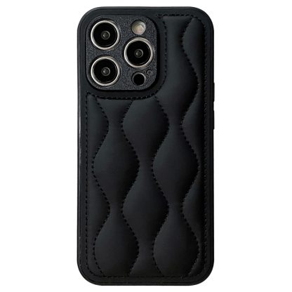 For iPhone 14 Pro Max Fine Hole 8-shaped Texture Eiderdown Airbag Phone Case(Black)