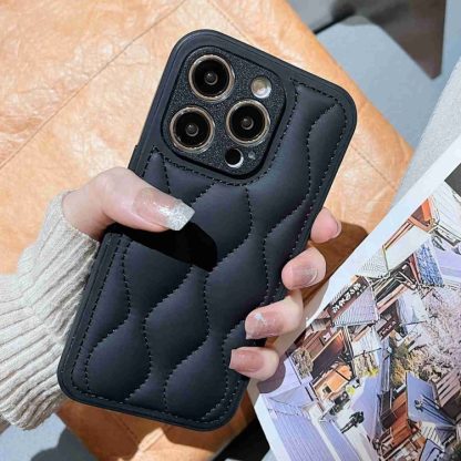 For iPhone 14 Pro Max Fine Hole 8-shaped Texture Eiderdown Airbag Phone Case(Black) - Image 2