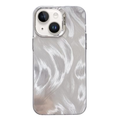 For iPhone 14 Color Silver IMD Feather Pattern Shockproof Phone Case