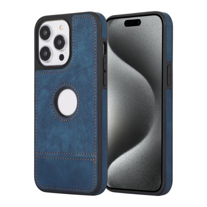 For iPhone 15 Pro Max Splicing Sewing Hollow Cutout PU Phone Case(Blue)