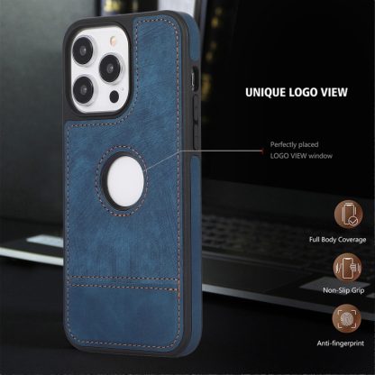 For iPhone 15 Pro Max Splicing Sewing Hollow Cutout PU Phone Case(Blue) - Image 2