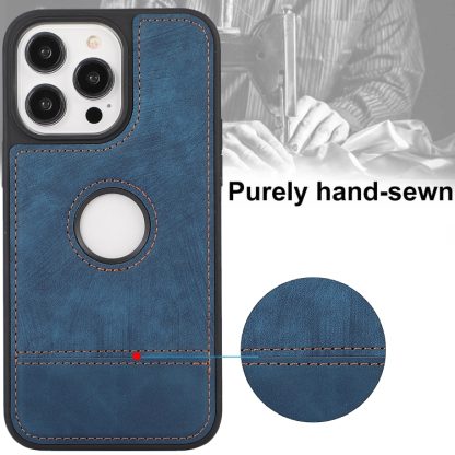 For iPhone 15 Pro Max Splicing Sewing Hollow Cutout PU Phone Case(Blue) - Image 3