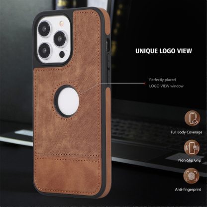 For iPhone 13 Splicing Sewing Hollow Cutout PU Phone Case(Brown) - Image 2