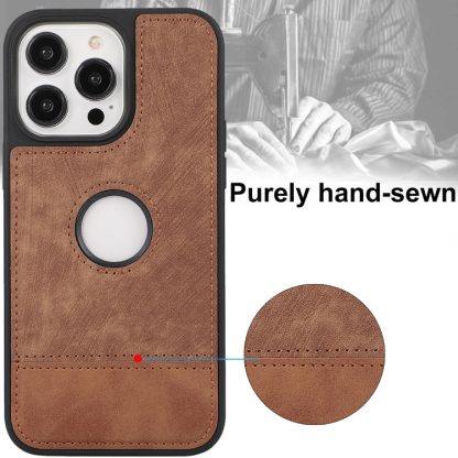 For iPhone 13 Splicing Sewing Hollow Cutout PU Phone Case(Brown) - Image 3