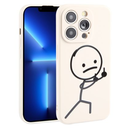 For iPhone 13 Pro Max Stickman Pattern Liquid Silicone Phone Case(White)