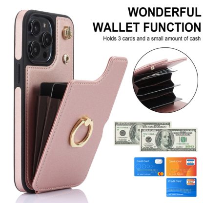 For iPhone 14 Plus YM005 Skin Feel Card Bag Phone Case with Long Lanyard(Rose Gold) - Image 2