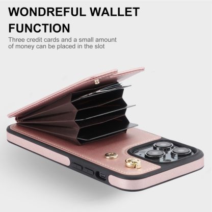 For iPhone 14 Plus YM005 Skin Feel Card Bag Phone Case with Long Lanyard(Rose Gold) - Image 3