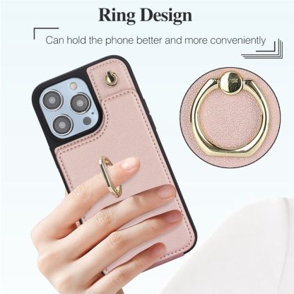 For iPhone 14 Plus YM005 Skin Feel Card Bag Phone Case with Long Lanyard(Rose Gold) - Image 4