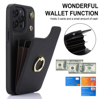 For iPhone X / XS YM005 Skin Feel Card Bag Phone Case with Long Lanyard(Black) - Image 2