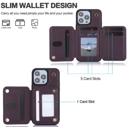 For iPhone 13 Pro Max YM006 Skin Feel Zipper Card Bag Phone Case with Dual Lanyard(Dark Purple) - Image 2