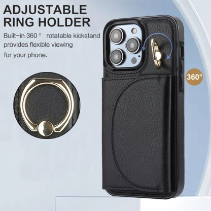 For iPhone 13 Pro Max YM007 Ring Holder Card Bag Skin Feel Phone Case(Black) - Image 2