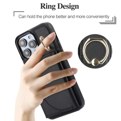 For iPhone 13 Pro Max YM007 Ring Holder Card Bag Skin Feel Phone Case(Black) - Image 3