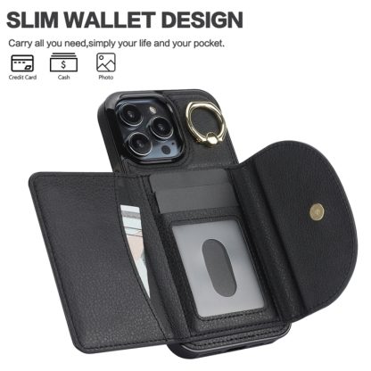 For iPhone 13 Pro Max YM007 Ring Holder Card Bag Skin Feel Phone Case(Black) - Image 4