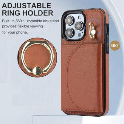 For iPhone 13 Pro YM007 Ring Holder Card Bag Skin Feel Phone Case(Brown) - Image 2