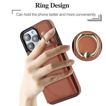 For iPhone 13 Pro YM007 Ring Holder Card Bag Skin Feel Phone Case(Brown) - Image 3