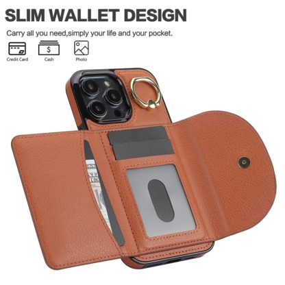 For iPhone 13 Pro YM007 Ring Holder Card Bag Skin Feel Phone Case(Brown) - Image 4