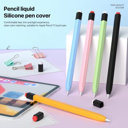 For Apple Pencil 1 Retro Pencil Style Liquid Silicone Stylus Case(Mint Green) - Image 3