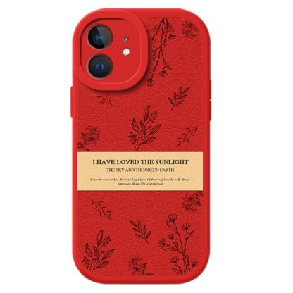 For iPhone 12 Lamb Leather Texture New Year Design Full Coverage Phone Case(Flower)