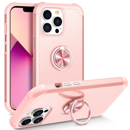 For iPhone 13 Pro Max L2 Rotating Ring Holder Magnetic Phone Case(Rose Gold)