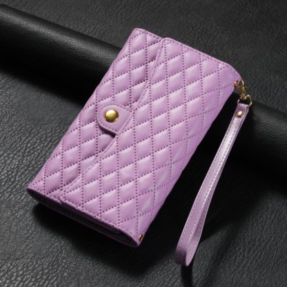 For iPhone 15 Plus Zipper Multi-Card Wallet Rhombic Leather Phone Case(Purple) - Image 2