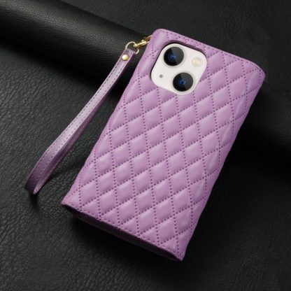 For iPhone 15 Plus Zipper Multi-Card Wallet Rhombic Leather Phone Case(Purple) - Image 3