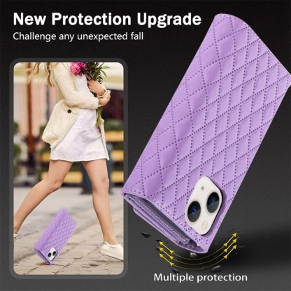 For iPhone 15 Plus Zipper Multi-Card Wallet Rhombic Leather Phone Case(Purple) - Image 4