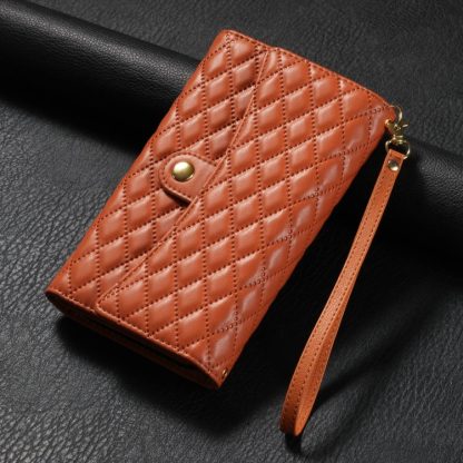 For iPhone 13 Pro Zipper Multi-Card Wallet Rhombic Leather Phone Case(Brown) - Image 2