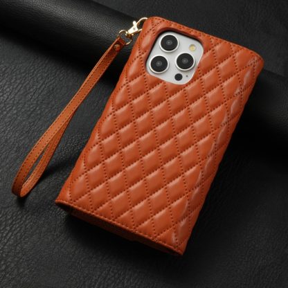 For iPhone 13 Pro Zipper Multi-Card Wallet Rhombic Leather Phone Case(Brown) - Image 3