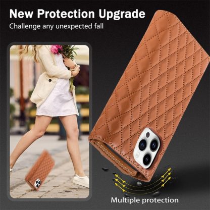 For iPhone 13 Pro Zipper Multi-Card Wallet Rhombic Leather Phone Case(Brown) - Image 4