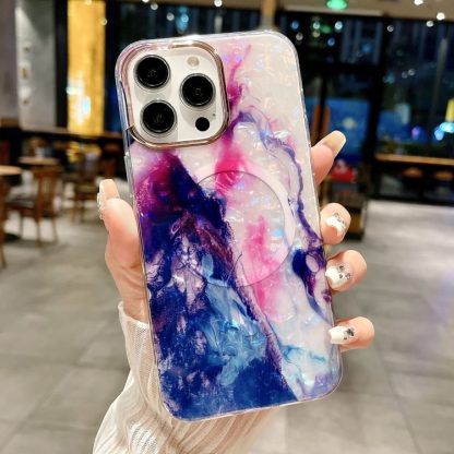 For iPhone 13 Pro IMD Marble Acrylic Hybrid TPU Plating MagSafe Phone Case(Purple)