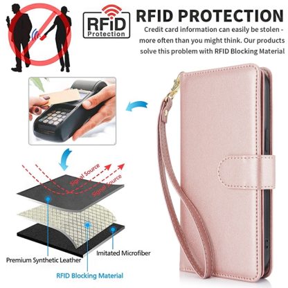 For iPhone 13 Pro Max Multi-Card Wallet RFID Leather Phone Case(Rose Gold) - Image 2