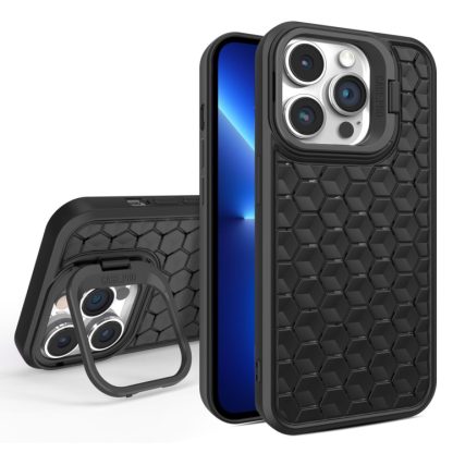 For iPhone 13 Pro Honeycomb Radiating Lens Holder Magsafe Phone Case(Black)