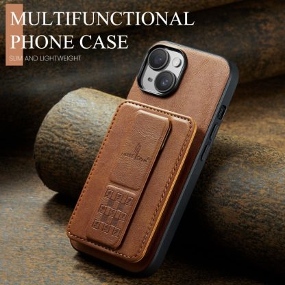 For iPhone 14 Fierre Shann Oil Wax Cow Leather Card Holder Back Phone Case(Brown) - Image 2