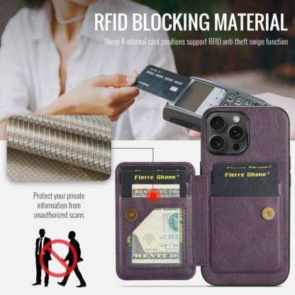 For iPhone 13 Pro Fierre Shann Oil Wax Cow Leather Card Holder Back Phone Case(Purple) - Image 3