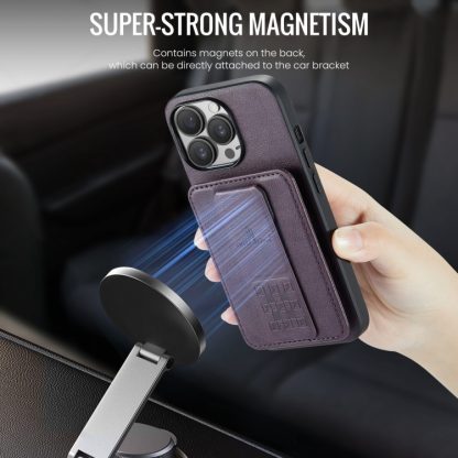 For iPhone 13 Pro Fierre Shann Oil Wax Cow Leather Card Holder Back Phone Case(Purple) - Image 4