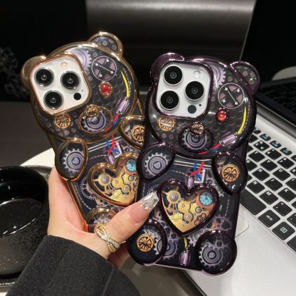 For iPhone 13 Pro Bear Shaped Embossed Electroplated TPU Phone Case(Black) - Image 4