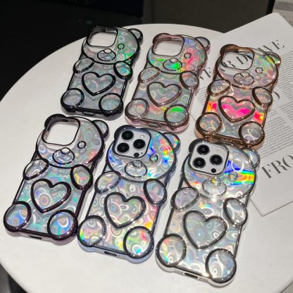 For iPhone 14 Pro Bear Shape Electroplated Laser TPU Phone Case(Silver) - Image 2