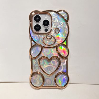 For iPhone 14 Pro Bear Shape Electroplated Laser TPU Phone Case(Silver) - Image 3