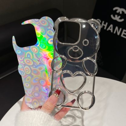 For iPhone 14 Pro Bear Shape Electroplated Laser TPU Phone Case(Silver) - Image 4